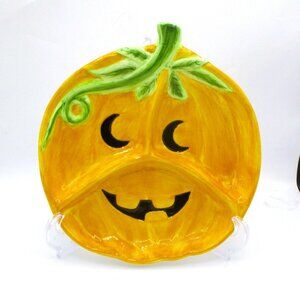 Ceramic Pumpkin 3-Section Serving Dish 11" Lillian Vernon Fall Halloween Table D